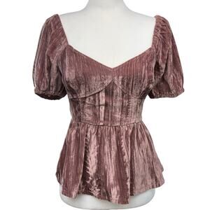 Romantic Peplum Velvet Fitted Top Puff Sleeve Plum Size XS Sweetheart Neck Fairy